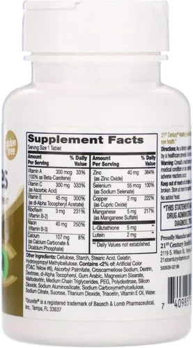 Vista 2 de 21st Century Cuidado de la salud, tabletas extra para ojos, 36 unidades, 27418 Eye Health Support with Lutein, Compare VS. Ocuvite® Extra, Zinc &