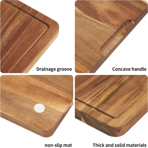 Vista 4 de Tabla de cortar extragrande de madera de acacia con asas, bloque de cortar de cocina con ranura para jugo, tabla de bloque de carnicero, tabla
