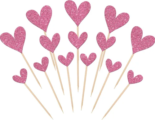Vista 22 de Rsstarxi Paquete de 24 adornos para cupcakes para el día de San Valentín, con purpurina roja, dulce amor, para cupcakes, decoración de San Valentín