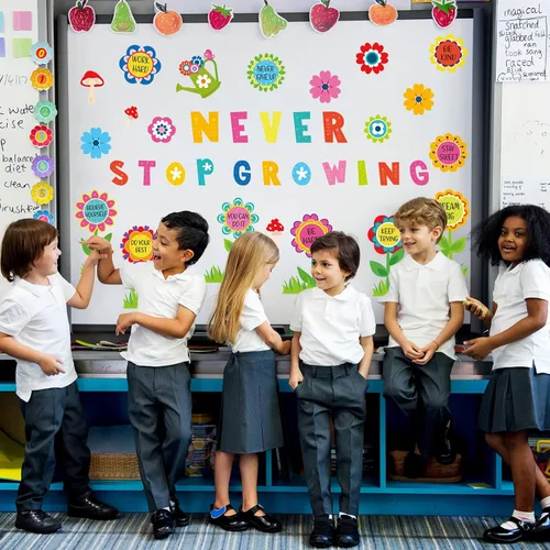 Vista 6 de Funrous 90 piezas de decoración de tablón de anuncios Never Stop Growing para verano, primavera, decoración temática de aula, juego de tableros