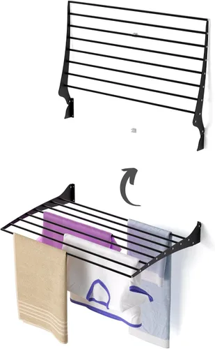 Vista 38 de foxydry Rejilla de secado plegable para montar en la pared, plegable que ahorra espacio, 24 pulgadas Negro - Cerrando