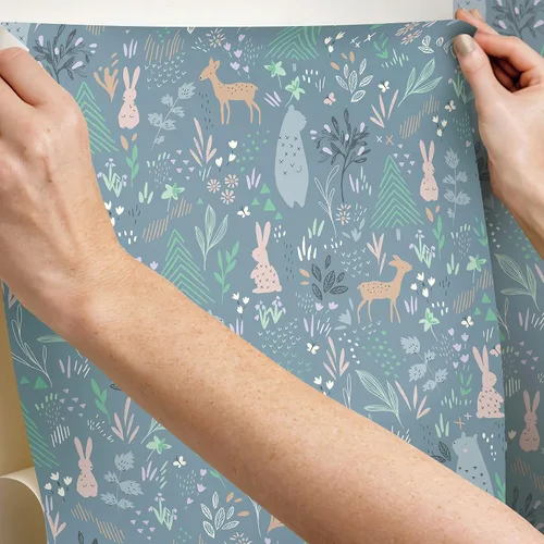 Vista 4 de RoomMates RMK12121RL Green Spring Forest Pals - Papel tapiz para despegar y pegar