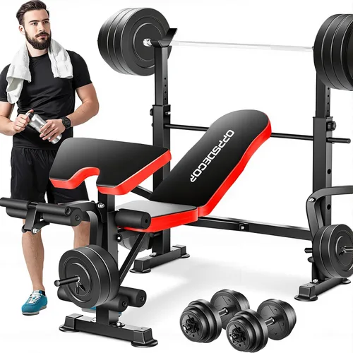 Vista 9 de OPPSDECOR 6-in-1 900LBS ASTM-Certified Foldable Weight Bench Set for Home Gym, Adjustable Bench Press Set with Leg Extension, Leg Curl, Preacher