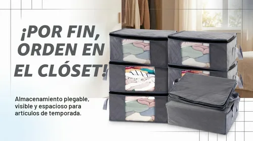 Vista 7 de G01 - bolsas de almacenamiento de tamaño rectangular para guardar ropa, 3 unidades, color gris Paquete gris de 6 piezas