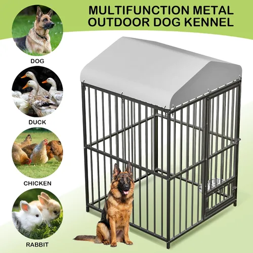 Vista 8 de Perrera para perros grandes, 4 x 4 x 6 pies, perrera grande exterior con cerradura, recintos para perros con cubierta impermeable resistente a