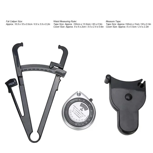 Vista 5 de Dioche Calibrador de grasa corporal y cinta métrica para cuerpo, pinza de grasa regla de medición corporal, cinta métrica para herramientas