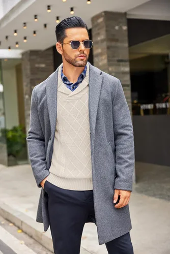 Vista 4 de COOFANDY suéteres con cuello en V para hombre, de algodón, ajuste relajado
