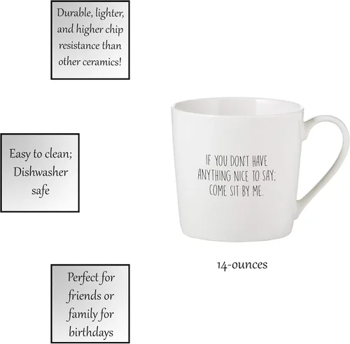 Vista 2 de SB Design Studio D4441 SIPS - Taza de café de porcelana de hueso, 14 onzas, agradable de decir