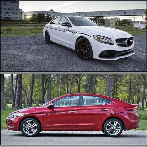 Vista 6 de 2 calcomanías universales de 137.7 pulgadas, diseño de rayas laterales de automóvil, diseño de rayas laterales autoadhesivas, accesorios