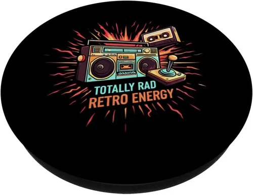 Vista 2 de Totally Rad Retro 80s Boombox Joystick Cassette Tape Energy PopSockets Adhesive PopGrip