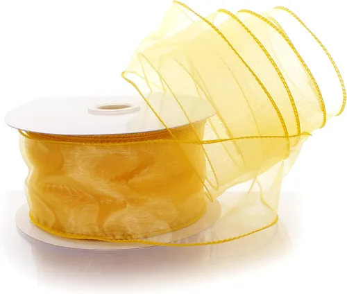 Vista 9 de Cinta de organza transparente con alambre de 2.5 pulgadas, color plateado de 10 yardas