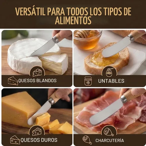 Vista 3 de Pequeños cuchillos esparcidores de queso, mango de madera, 5 pulgadas, cuchillos de cóctel de acero inoxidable para condimentos, queso, mantequilla