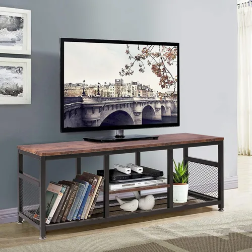 Vista 2 de VECELO Soporte de TV para televisores de 55 pulgadas, mesa de consola de medios para centro de entretenimiento con almacenamiento para sala de estar