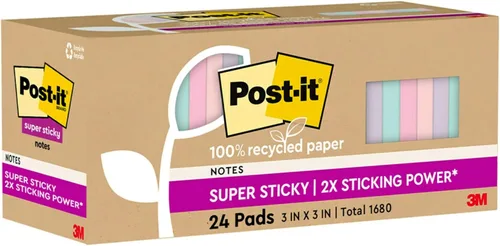 Vista 11 de Post-it - Notas superadhesivas de papel 100% reciclado, 3 x 3 pulgadas, 24 blocs, 70 hojas por bloc, pasteles Wanderlust, suministros de regreso a