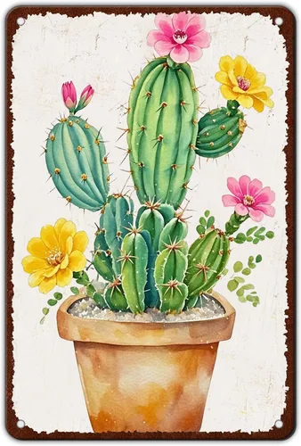 Vista 24 de Cartel de metal con diseño de cactus No Pricks Allowed de 8 x 12 pulgadas para decoración de pared