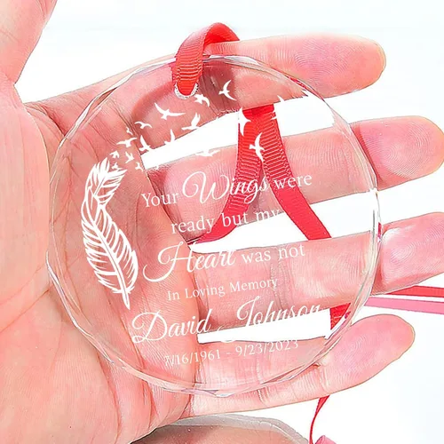 Vista 2 de Adorno de cristal conmemorativo personalizado – Pérdida de papá, mamá, tío, regalo de condolencia de condolencia, en memoria amorosa, recuerdo