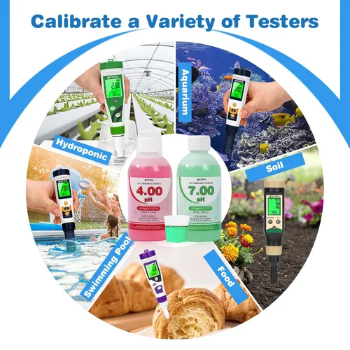 Vista 7 de Medidor de pH EC TDS para nutrientes hidropónicos de agua con solución de calibración de pH 4.00 de 8.4 oz y solución de calibración pH 7.00 de 8.4