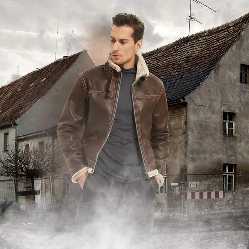 Vista 4 de saounisi Chaqueta de piel sintética con cuello alto para hombre, chaqueta de cuero sintético para cosplay