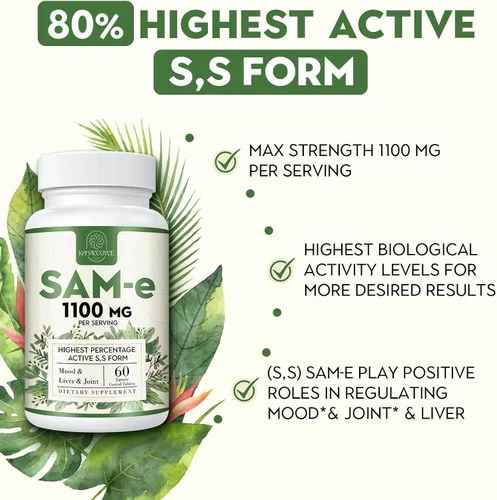 Vista 3 de 1100mg SAM-e (S-Adenosil-L-Metionina), SAM e Suplemento para el estado de ánimo, articulaciones e hígado, la concentración más alta de S activa
