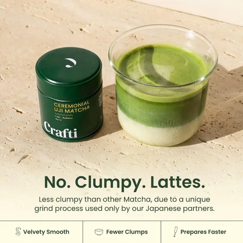 Vista 2 de Crafti Polvo de matcha de grado ceremonial (orgánico) – Polvo de té verde matcha japonés auténtico sin azúcar de Uji, Kyoto para lattes de grado
