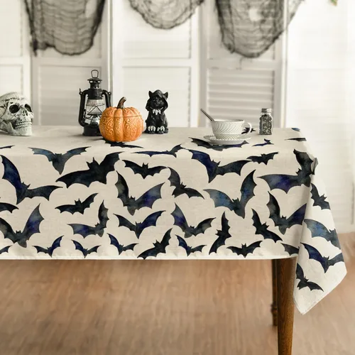 Vista 7 de Horaldaily Mantel rectangular de Halloween de 52 x 70 pulgadas, diseño de murciélagos, lavable, para decoración de fiestas, pícnic, cenas