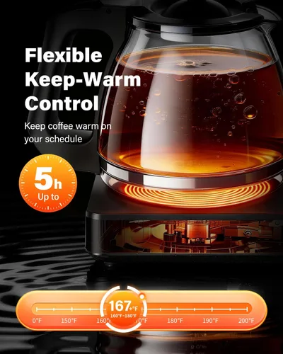Vista 4 de SHARDOR Cafetera de goteo programable de 10 tazas, pantalla LED, memoria