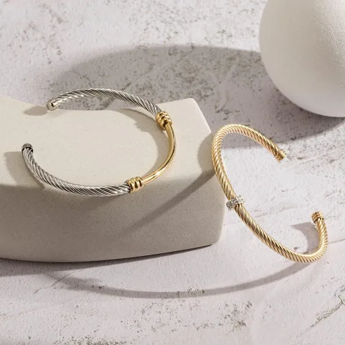 Vista 7 de WISTIC Gold Bracelet Bangle for Women Girls Silver Mixible Cable Wire Cuff Twisted Chunky Polished Bracelet for Girls Stainless Steel Vintage Jewelry