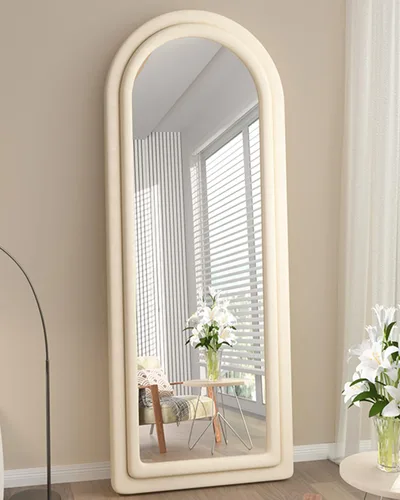 Vista 2 de DYNWELL Espejo de suelo arqueado de 63 x 24 pies con soporte, montado en la pared, longitud completa, bebé, moderno, franela, color blanco