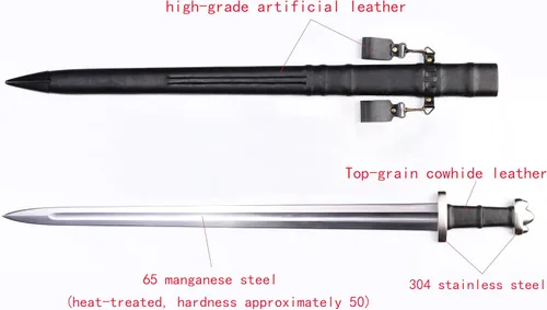 Vista 7 de Handmade Cast Sharp Blade Medieval Sword, Full Tang, with Leather Protective Cover,Real Metal Sword for Collection Gift