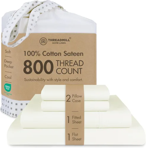 Vista 35 de Threadmill Sábanas para Cama Individual – 800 Número de Hilos Jacquard Celine Gris Oscuro, 100% Algodón Natural Juego de Cama de 3 Piezas a Rayas