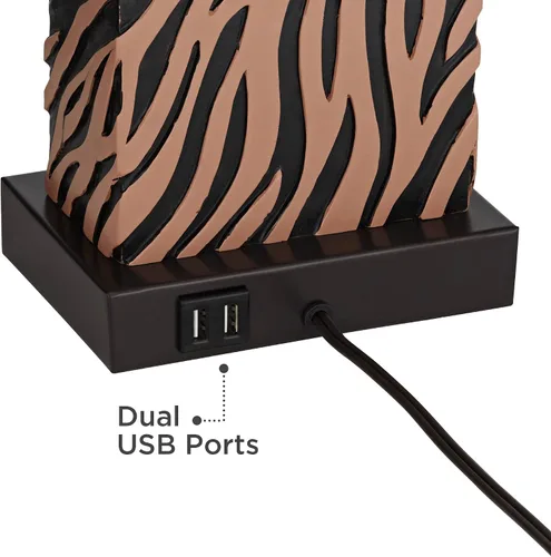 Vista 5 de 360 Lighting Juego de 2 lámparas de mesa modernas con puerto de carga USB de 27 pulgadas de alto, madera sintética de cebra, pantalla rectangular