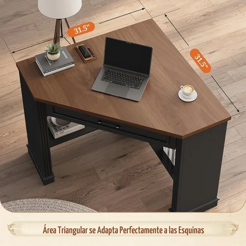 Vista 5 de SEDETA Farmhouse Corner Desk for Small Space, White Small Computer Desk Black and Brown