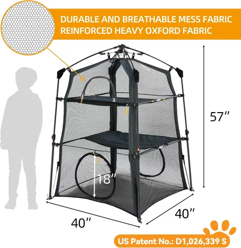 Vista 5 de Cerca para Gatos con Torre y Tienda de Campaña para Gatito y Gato para Interior y Exterior, Jaula para Gatos de 3 Niveles Interior, X-Grande Catio