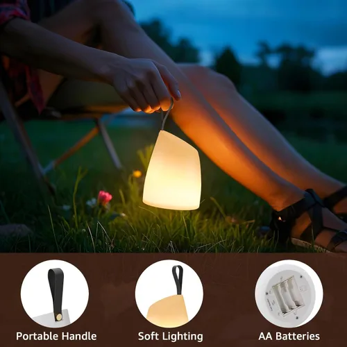 Vista 3 de uuffoo Lámpara LED portátil resistente al agua, linterna de camping LED con asa, lámpara a pilas con modos multicolor y blanco cálido, lámpara