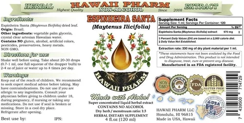 Vista 2 de Espinheira Santa, Cancerosa (Maytenus Ilicifolia) Extracto líquido de hoja seca sin alcohol, Espinheira Santa, suplemento herbario de glicerita, 2 x