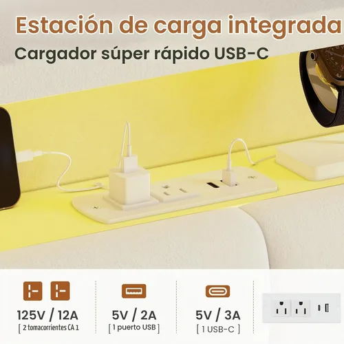 Vista 6 de ADORNEVE Bastidor de cama individual con almacenamiento abatible y luces LED, cabecera con almacenamiento oculto y estación de carga, cama tapizada