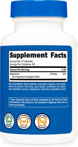 Vista 5 de Nutricost Cápsulas de glicinato de magnesio (90 cápsulas, 210 mg por porción) - Suplemento de glicinato de magnesio para una absorción suave