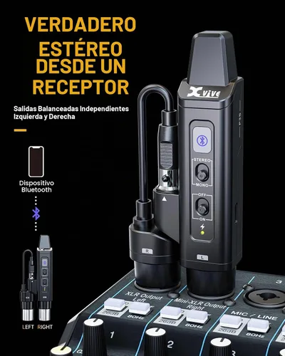 Vista 2 de Xvive Receptor Bluetooth XLR estéreo P3S para mezcladores y altavoces PA