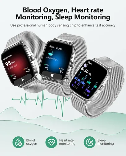 Vista 2 de SOUYIE Relojes inteligentes para mujeres y hombres, reloj inteligente de voz AI de 1.85 pulgadas, monitor de frecuencia cardíaca 24/7, rastreador