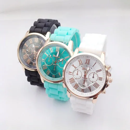 Vista 5 de CdyBox Correa de silicona para mujeres y hombres, reloj casual de cuarzo analógico, pulsera unisex de color gelatina (paquete de 10), Movimiento
