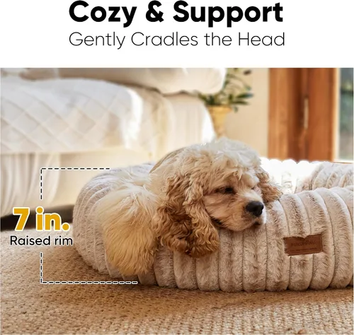 Vista 4 de FUKUMARU Cama para Perros, Camas Calmantes en Forma de Dona para Cachorros Ansiosos, Cama Moderna y Estética para Gatos con Estampado Degradado