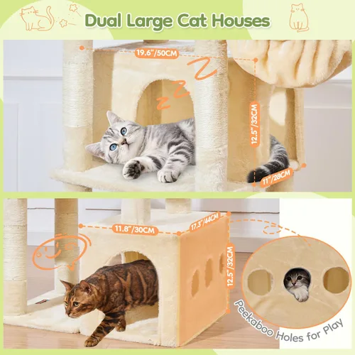 Vista 5 de Taoqimiao Árbol para gatos de 72 pulgadas, torre XXL para gatos de interior y adultos, plataforma extragrande, 2 casas para gatos, 7 postes