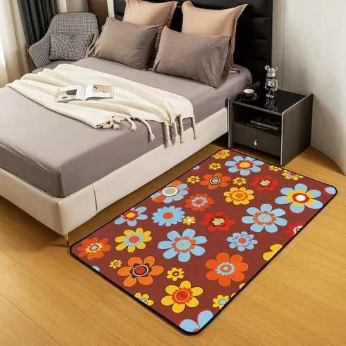 Vista 3 de Groovy Flower Power - Alfombra de 3 x 5 pulgadas, bonita alfombra floral bohemia 60S 70S, alfombra hippie para niños, niñas, adolescentes y mujeres