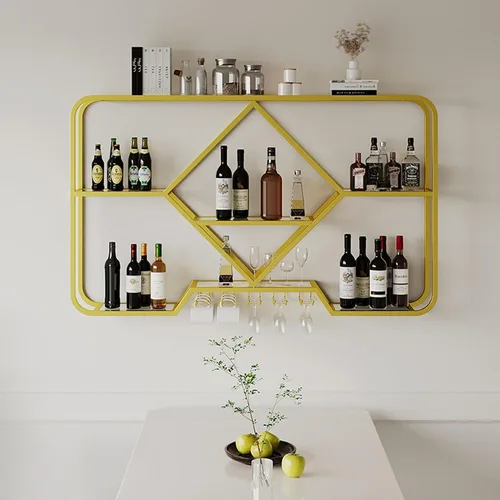 Vista 9 de Estante de metal para vino montado en la pared con soporte colgante para copas de vino, estante para licor, estante de almacenamiento de cocina