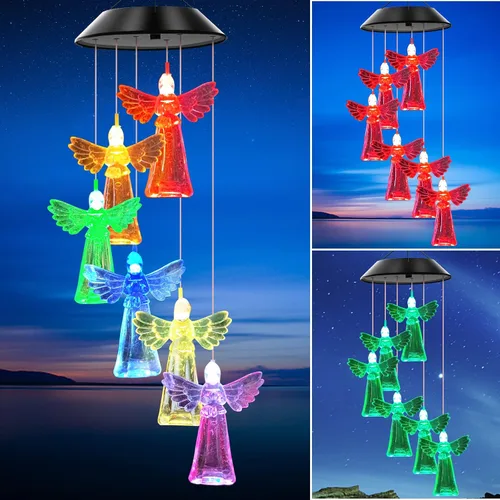 Vista 7 de Campanillas de viento solares para exteriores, luces que cambian de color, regalo para mujeres, mamá, abuela, hermana, mejores regalos, campanillas