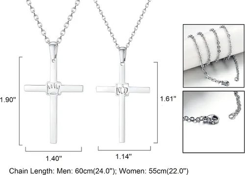 Vista 5 de Increíble collar colgante de cruz de titanio de acero inoxidable para parejas de rey y reina para mujeres y hombres, conjunto de joyas a juego
