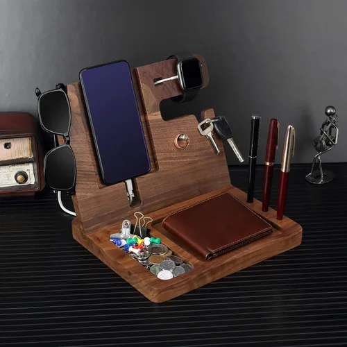 Vista 6 de Regalo personalizado para hijo – Estación de acoplamiento de madera, organizador de escritorio grabado personalizado, estación de acoplamiento