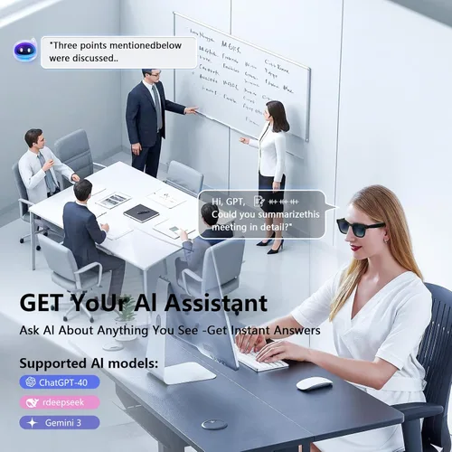 Vista 6 de Lentes inteligentes AI con GPT de chat, gafas de cámara de 8 MP con cámara y audio, gafas de traducción AI con 164 idiomas, Bluetooth con asistente