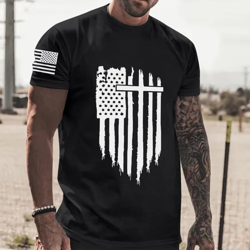 Vista 4 de Camiseta básica para hombre del 4 de julio con estampado de bandera americana, cuello redondo, camiseta clásica de manga corta para hombre, blusa