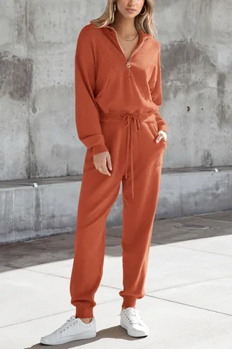 Vista 82 de PRETTYGARDEN Conjunto de suéter de 2 piezas para mujer, sudadera con cremallera, pantalones deportivos, ropa casual